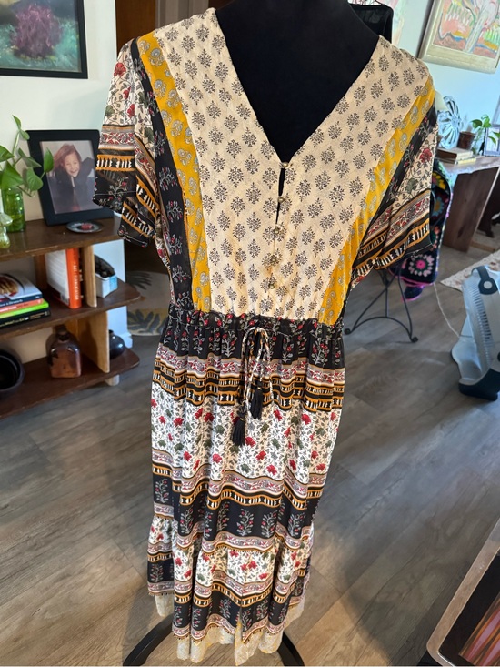 Anthropologie Dresses & Skirts - Anthropologie Boho Maxi Dress in Black, Cream & Mustard